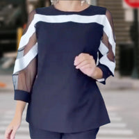 Women's Color-Blocked Casual Long-Sleeve T-Shirt