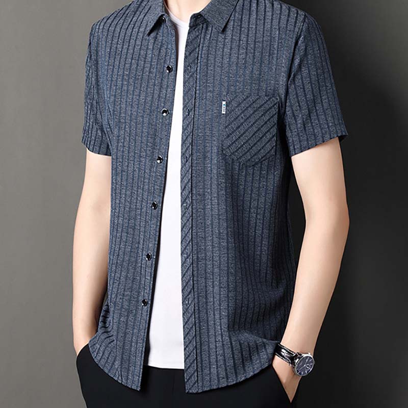 Men's Classic Striped Short Sleeve Button-Up Shirt