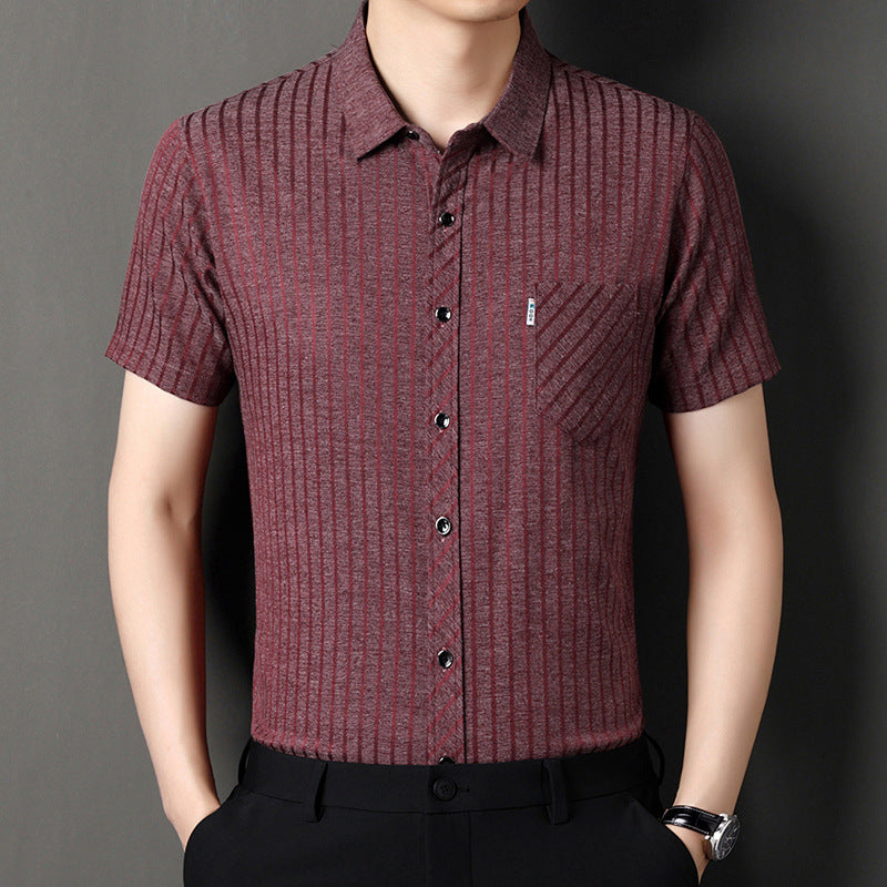 Men's Classic Striped Short Sleeve Button-Up Shirt