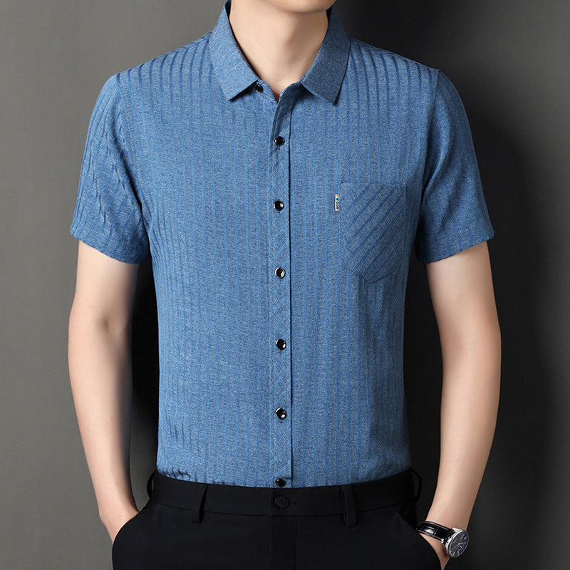 Men's Classic Striped Short Sleeve Button-Up Shirt