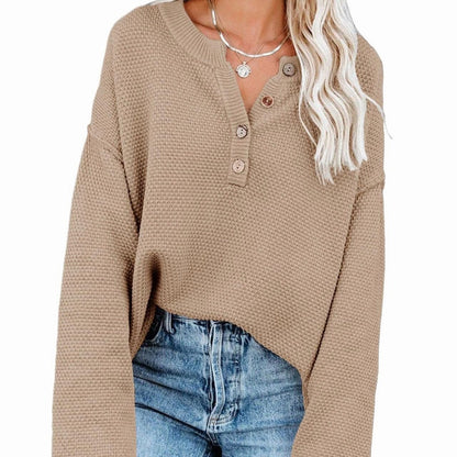 Henley Waffle Knit Sweater