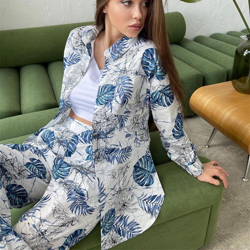 Casual Floral Shirt Wide Leg Pants Set