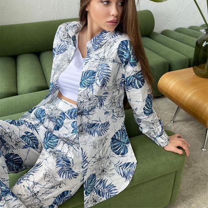 Casual Floral Shirt Wide Leg Pants Set