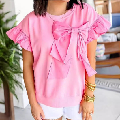 Bow Tie Short Ruffle Sleeve Top