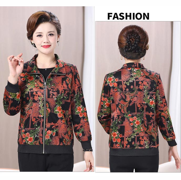 Women’s Casual Print Short Full-zip Jacket