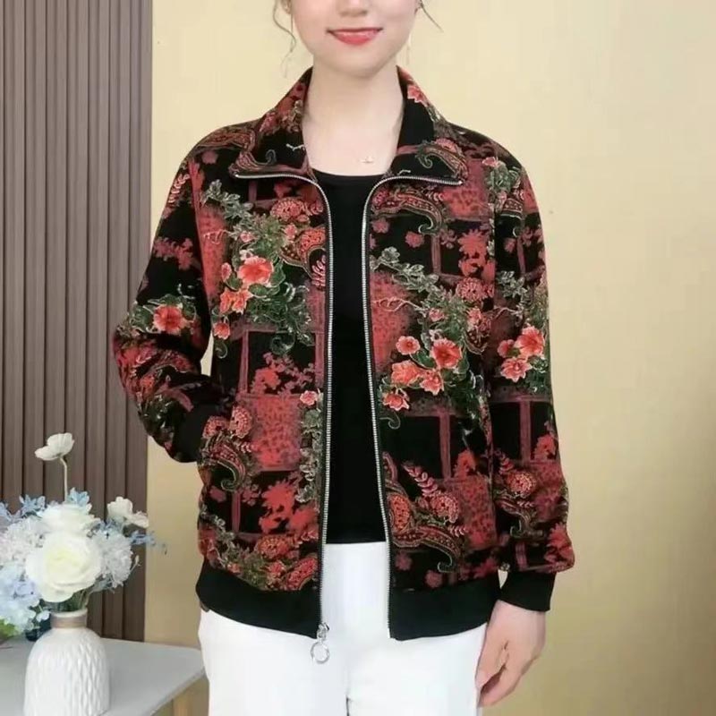 Women’s Casual Print Short Full-zip Jacket