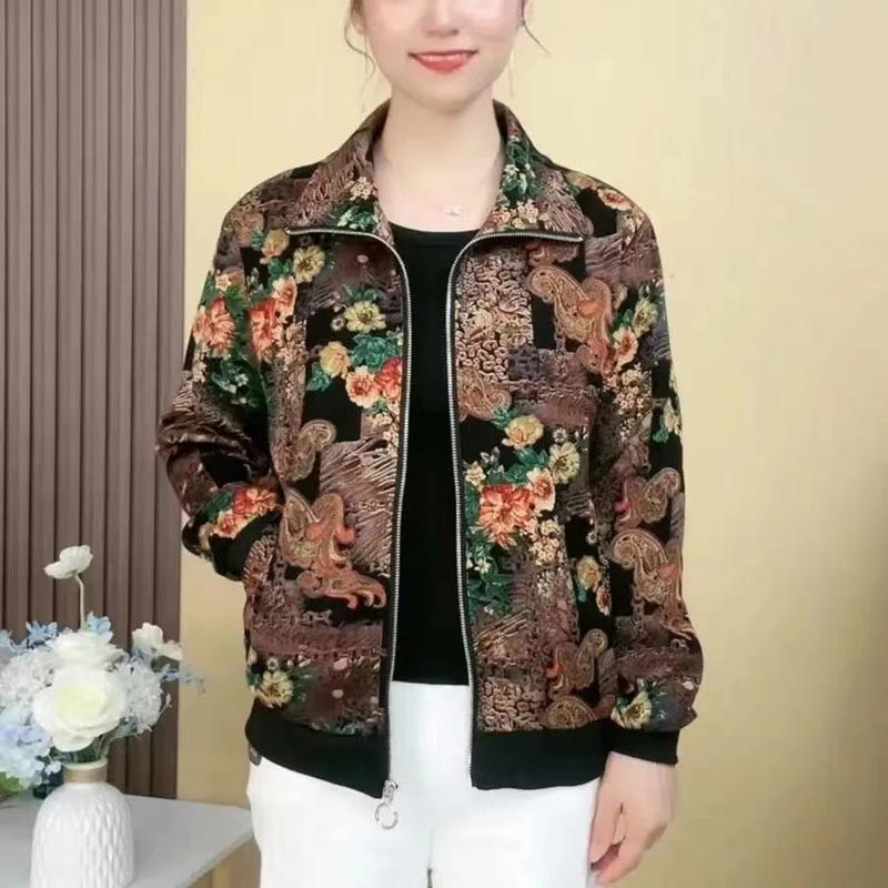 Women’s Casual Print Short Full-zip Jacket