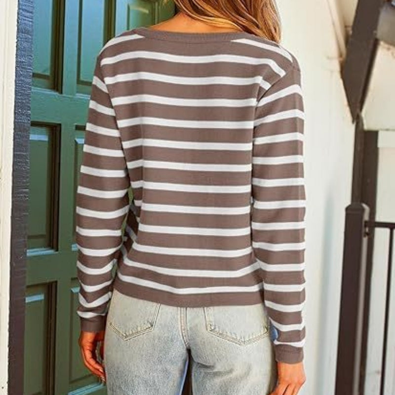 Trendy Striped Cardigan Sweater with Pockets