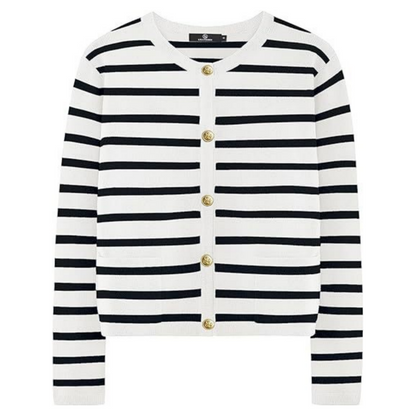 Trendy Striped Cardigan Sweater with Pockets