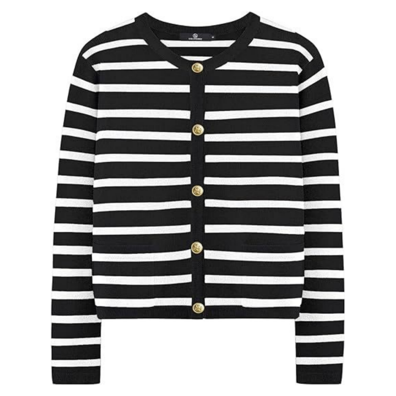 Trendy Striped Cardigan Sweater with Pockets