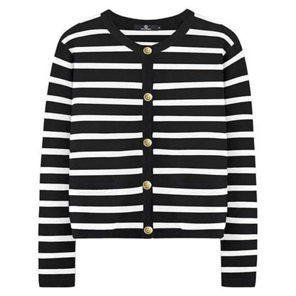 Trendy Striped Cardigan Sweater with Pockets