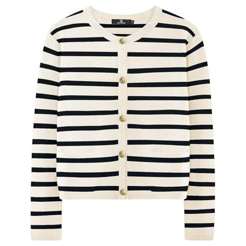 Trendy Striped Cardigan Sweater with Pockets