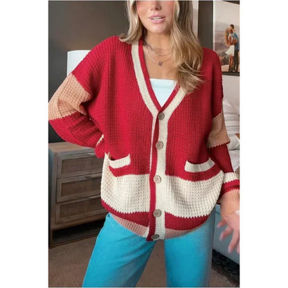 Colorblock Knit Cardigan Sweater