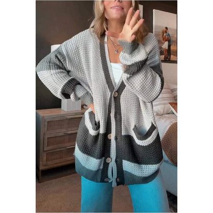 Colorblock Knit Cardigan Sweater