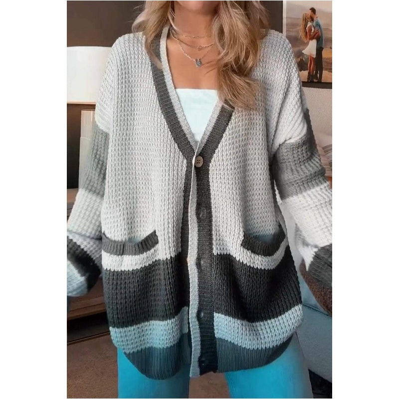 Colorblock Knit Cardigan Sweater