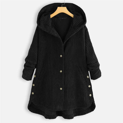 🌷Casual Solid Color Thickened Hooded Button Coat