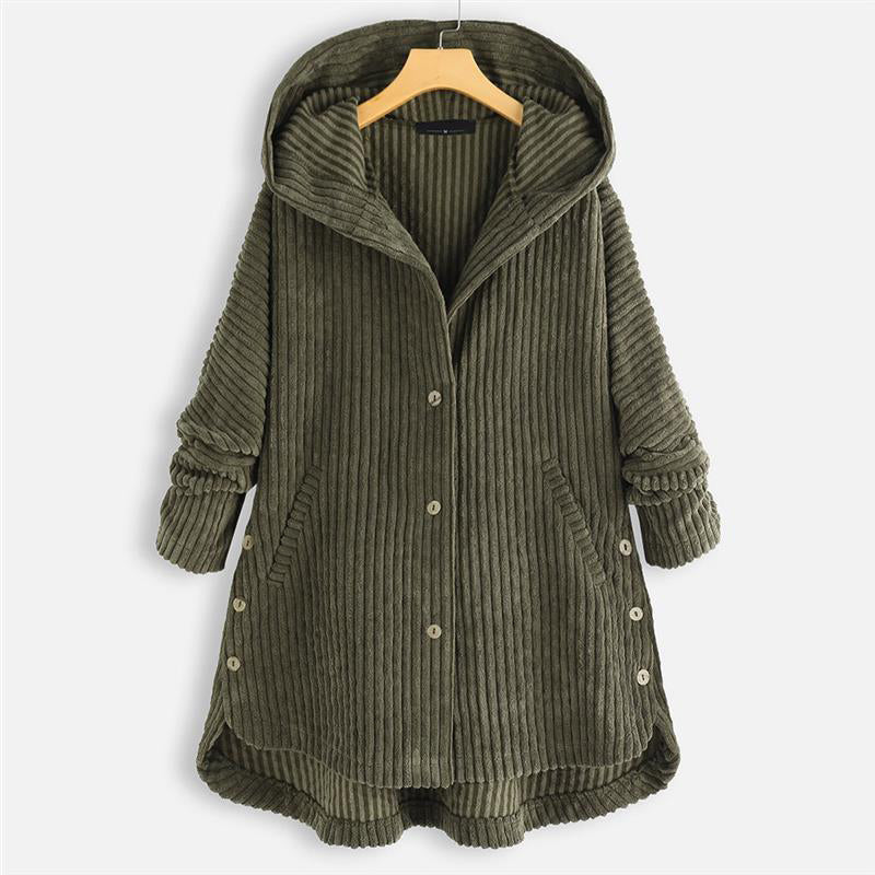 🌷Casual Solid Color Thickened Hooded Button Coat