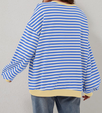 🔥2024 HOT SALE🔥Women's Oversized Striped Long Sleeve Pullover