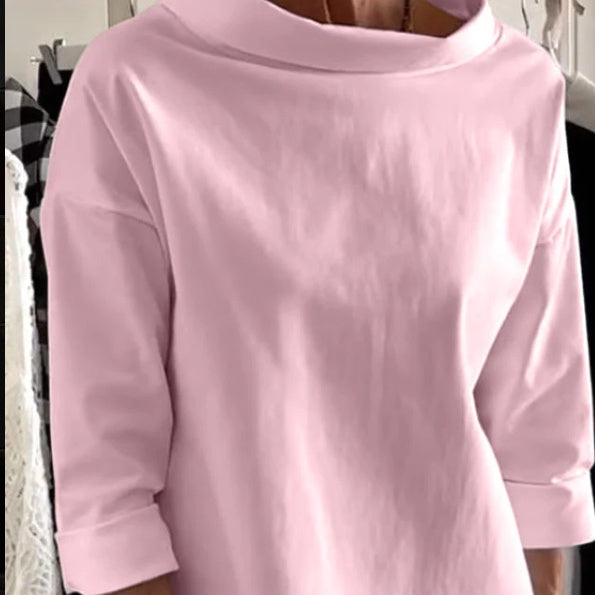 Casual Standing Collar Solid Color T-Shirt