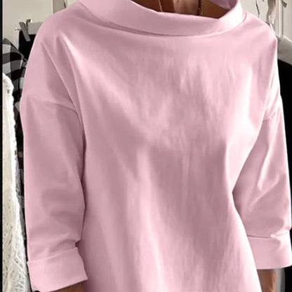 Casual Standing Collar Solid Color T-Shirt