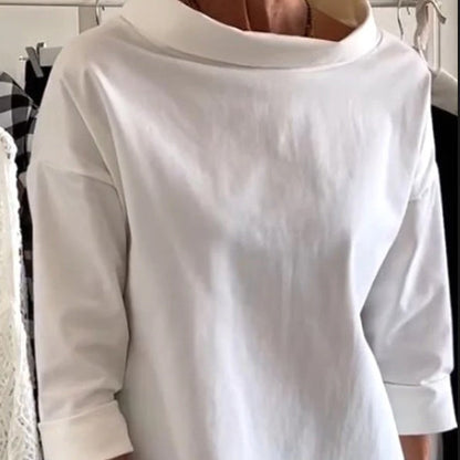 Casual Standing Collar Solid Color T-Shirt