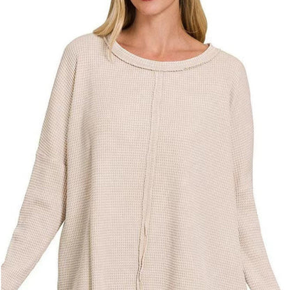 Women's Solid Color Long-Sleeve Waffle Knit Tops