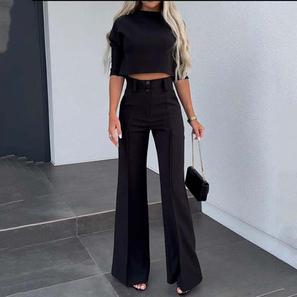 Women's Elegant Crop Top & Wide-Leg Pants Set