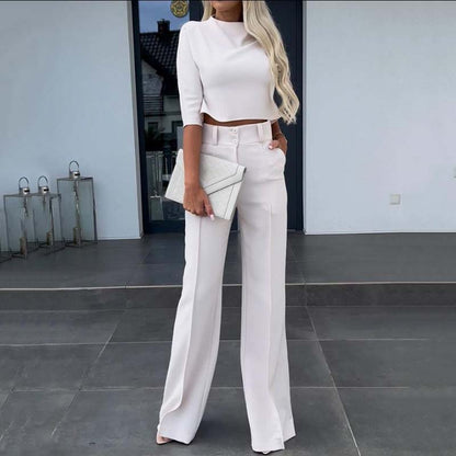 Women's Elegant Crop Top & Wide-Leg Pants Set