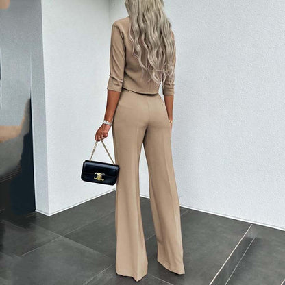 Women's Elegant Crop Top & Wide-Leg Pants Set