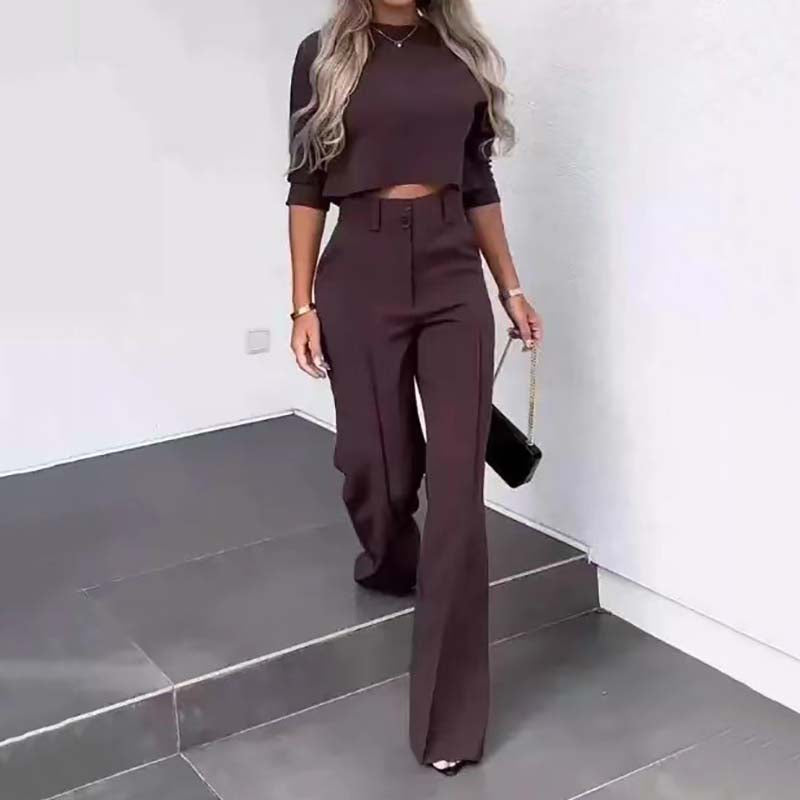 Women's Elegant Crop Top & Wide-Leg Pants Set