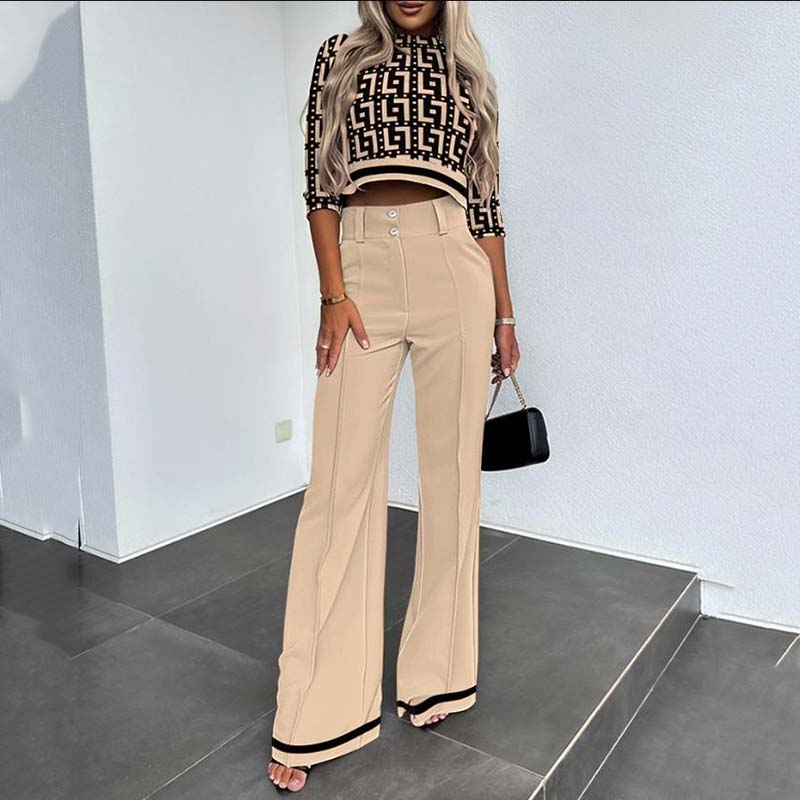 Women's Elegant Crop Top & Wide-Leg Pants Set