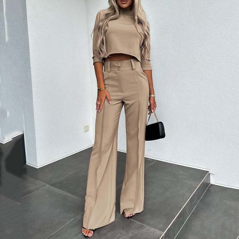 Women's Elegant Crop Top & Wide-Leg Pants Set