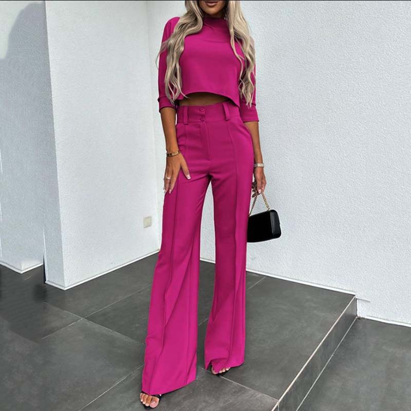 Women's Elegant Crop Top & Wide-Leg Pants Set