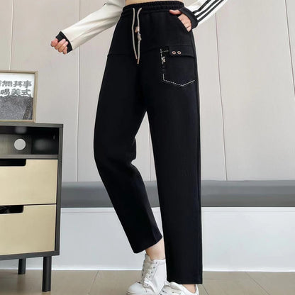 Women's Casual Straight-Leg Drawstring Pants with Pockets