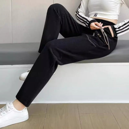 Women's Casual Straight-Leg Drawstring Pants with Pockets