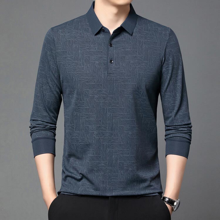 Men’s Elegant Casual 3-button Lapel Collar Long-sleeve T-shirt