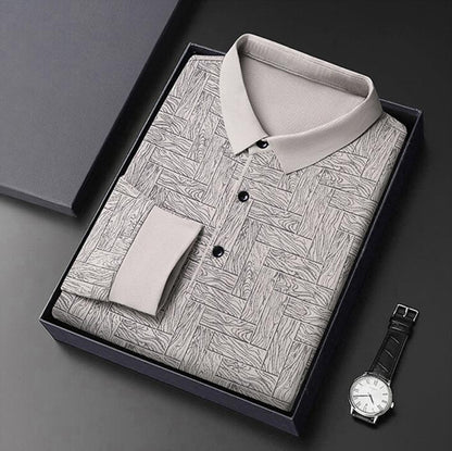 Men’s Elegant Casual 3-button Lapel Collar Long-sleeve T-shirt