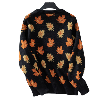 Women's Casual Knit Sweater with Maple Leaf Pattern