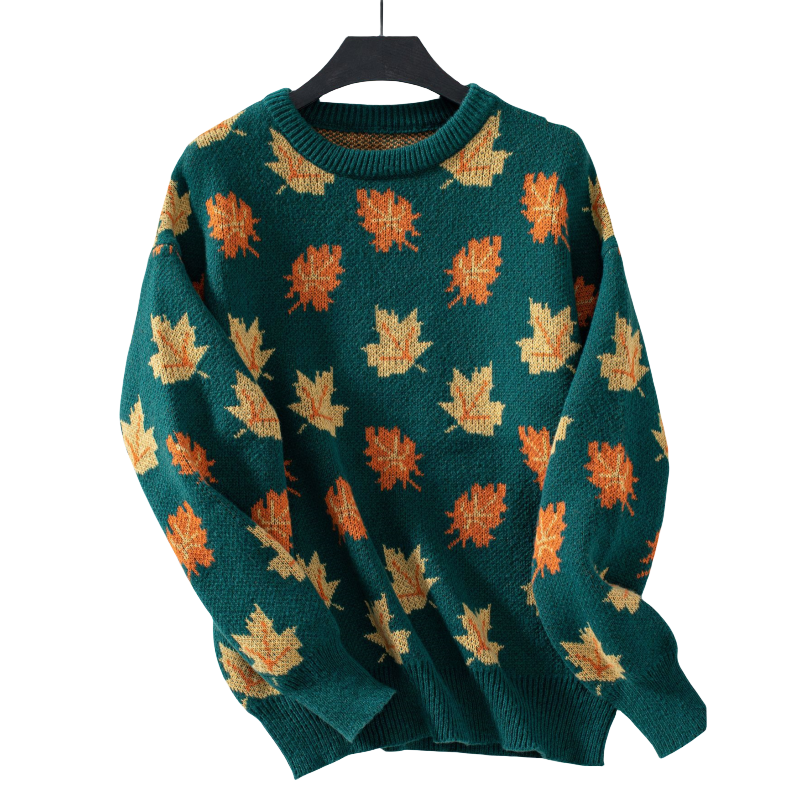 Women's Casual Knit Sweater with Maple Leaf Pattern