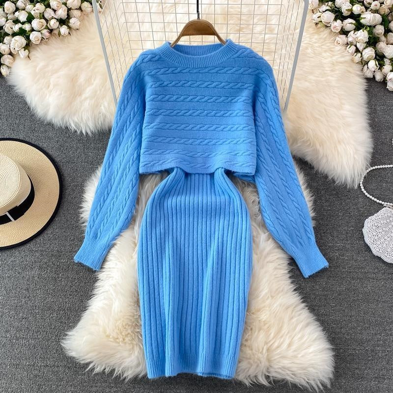 Women’s Two Piece Sweater Set Crop Top & Bodycon Dress