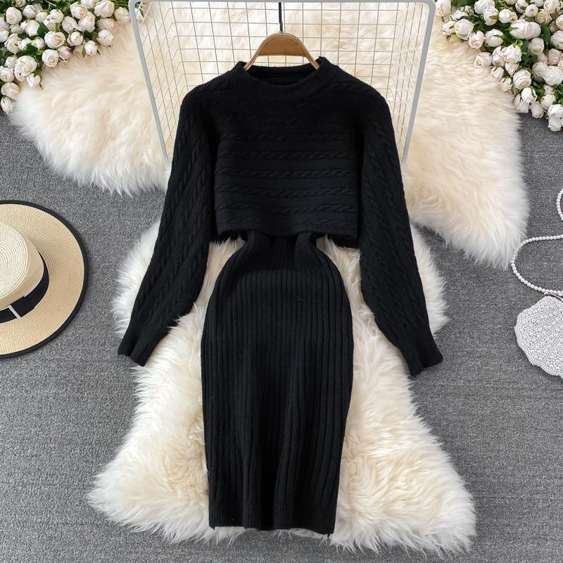 Women’s Two Piece Sweater Set Crop Top & Bodycon Dress