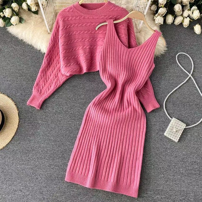 Women’s Two Piece Sweater Set Crop Top & Bodycon Dress