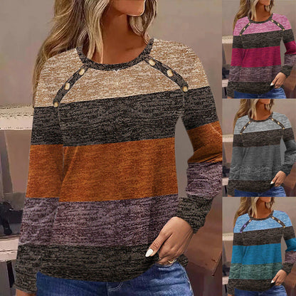 Women's Casual Color Block Round Neck Top