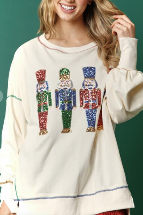 🔥Hot Sales - 49% OFF🔥Christmas sequin print crew neck long sleeve sweatshirt