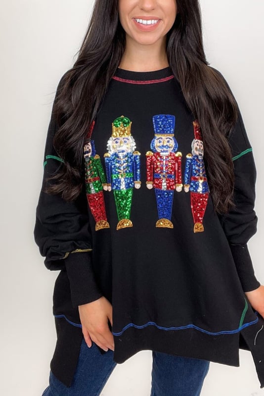 🔥Hot Sales - 49% OFF🔥Christmas sequin print crew neck long sleeve sweatshirt