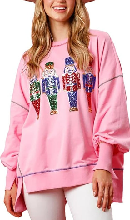 🔥Hot Sales - 49% OFF🔥Christmas sequin print crew neck long sleeve sweatshirt