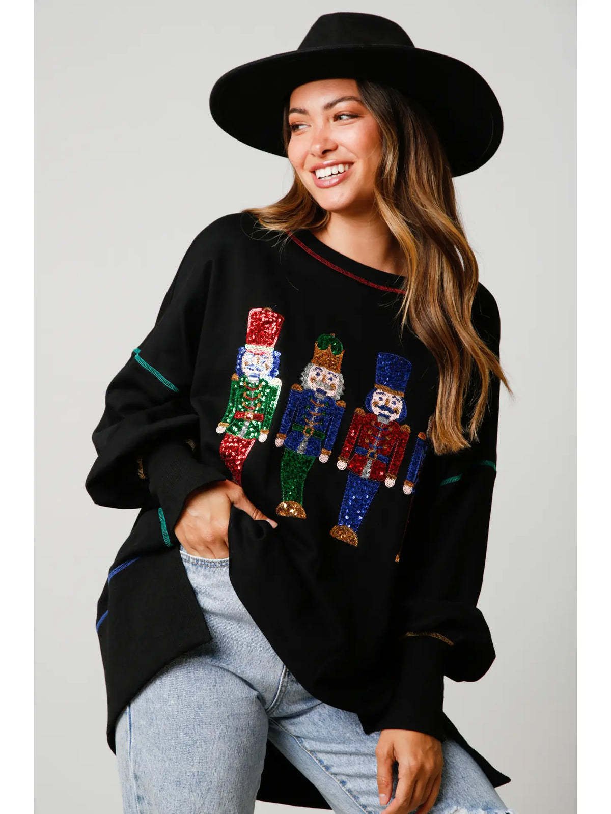 🔥Hot Sales - 49% OFF🔥Christmas sequin print crew neck long sleeve sweatshirt