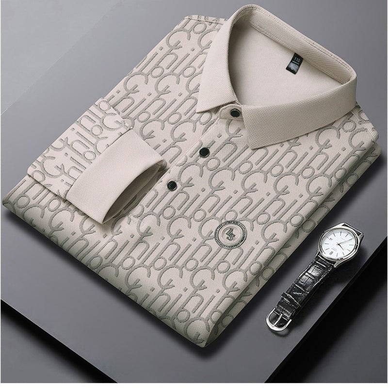 Men's Letter Print Lapel Long Sleeve Shirt