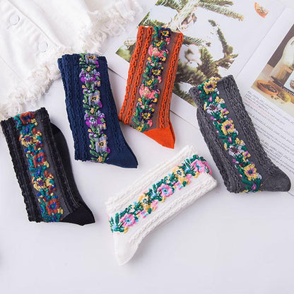 🎅Xmas Hot Sales - Vintage Embroidered Floral Socks(5 pairs)