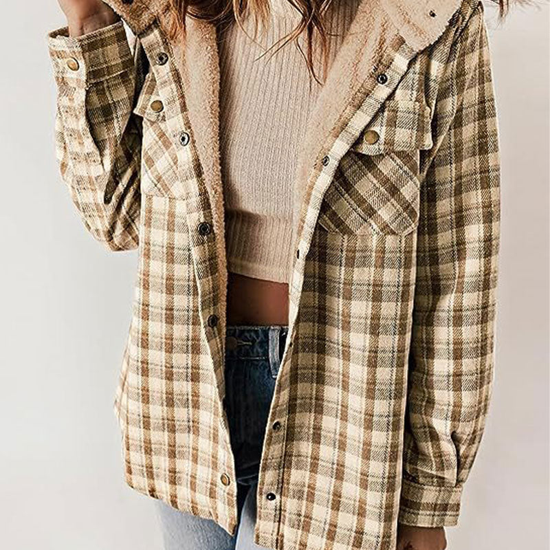 Women's Winter Trendy Plaid Hooded Jacket